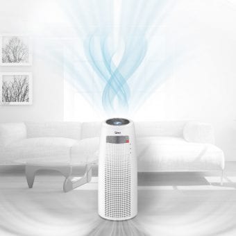 A visual of air flowing through the room to show how the QS Air Purifier provides 360 degree clean