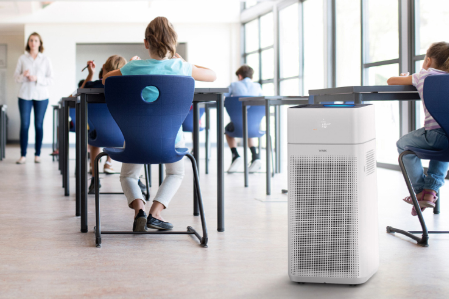XQ Air Purifier in a full classroom of students and teacher
