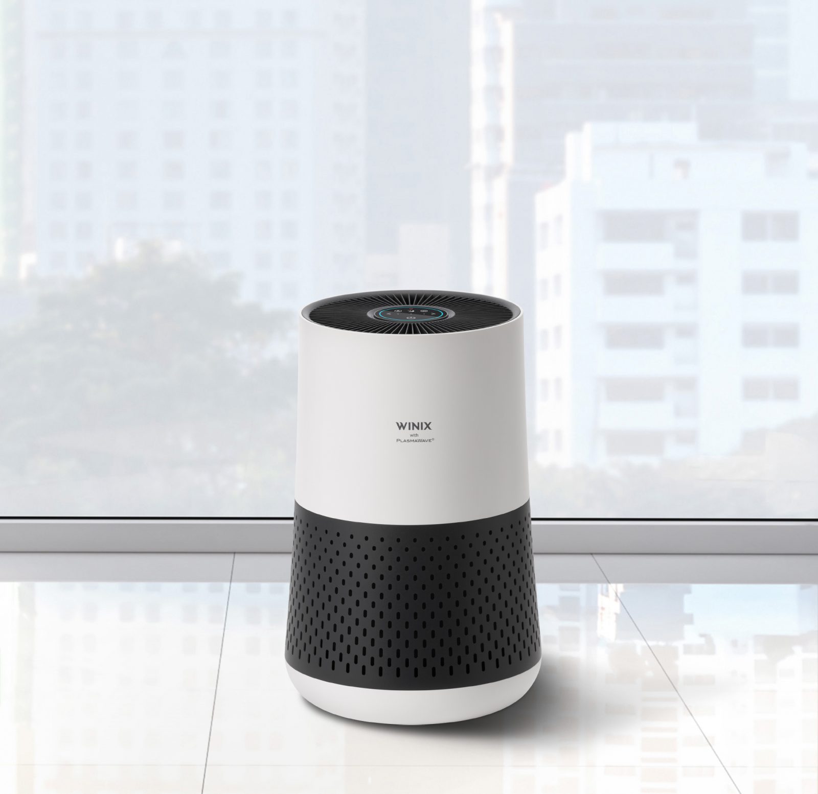 A231 Air Purifier with a city backdrop