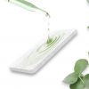 Eucalyptus pre-soaked aroma pad with green liquid drops and eucalyptus leaves