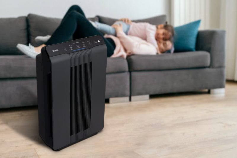 5500-2 Air Purifier in living room with mom and daughter on couch